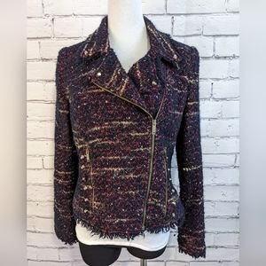 Zara Black Multicolor Tweed Moto Blazer Jacket